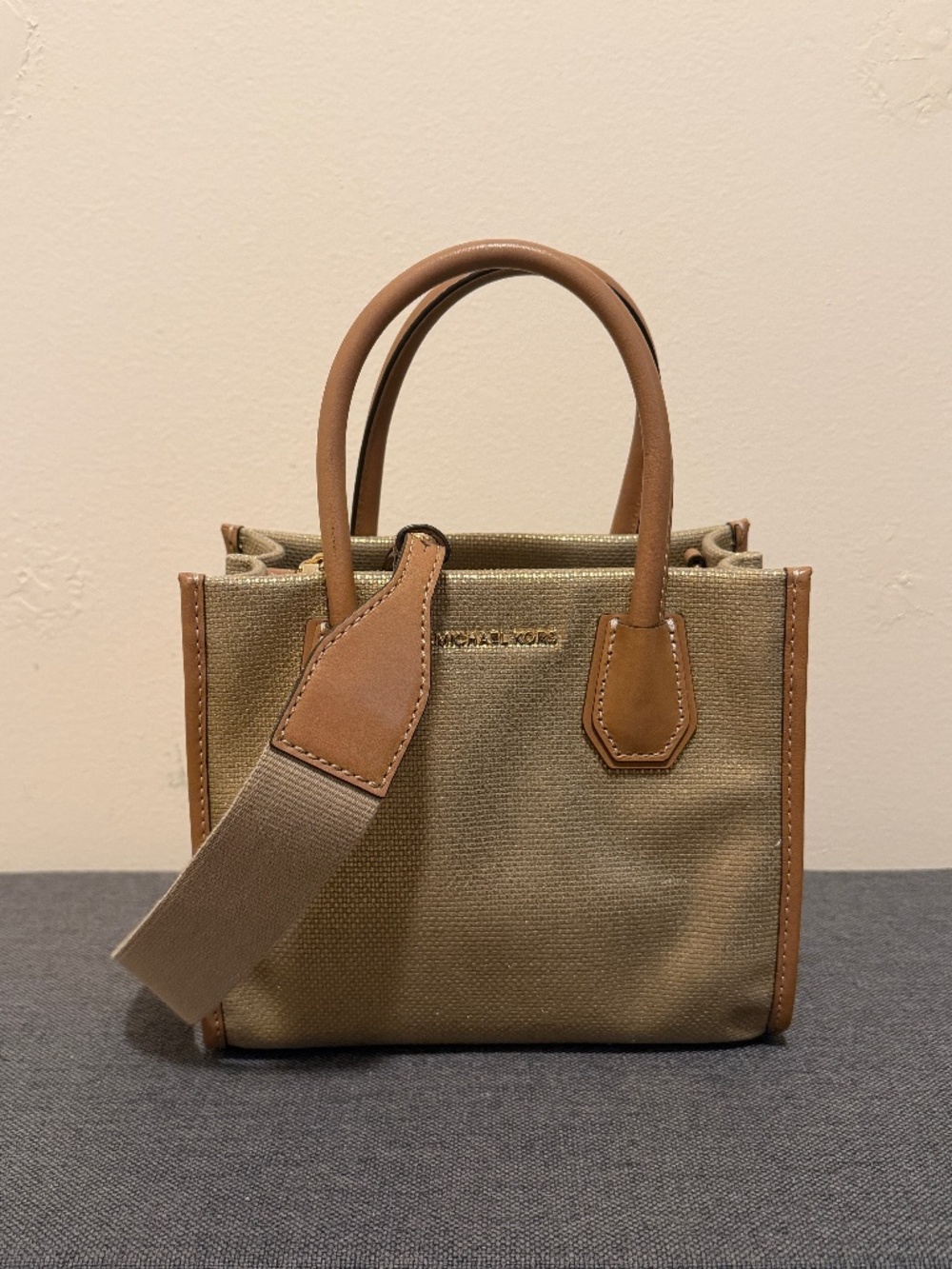 Michael Kors Mercer XS Mini Tote Crossbody – Metallic Gold